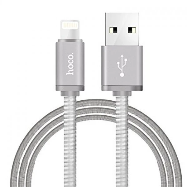Кабель HOCO U5 USB (m)-Lightning (m) 1.2м 2.4A металл серебряный (1/30/300)