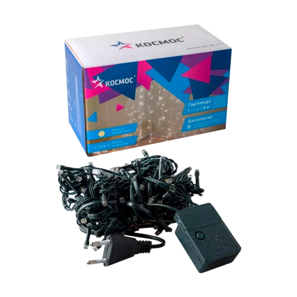 Гирлянда Космос "Пучок" 126LED 1.8м х 7 нитей провод зеленый белый теплый (1/48)