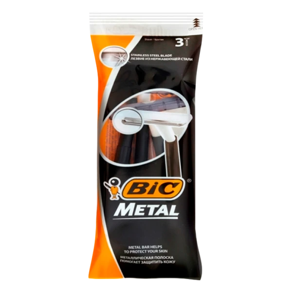 Бритва BIC "Metall" 1 лезвие пластиковая ручка 3шт. (1/10/40)