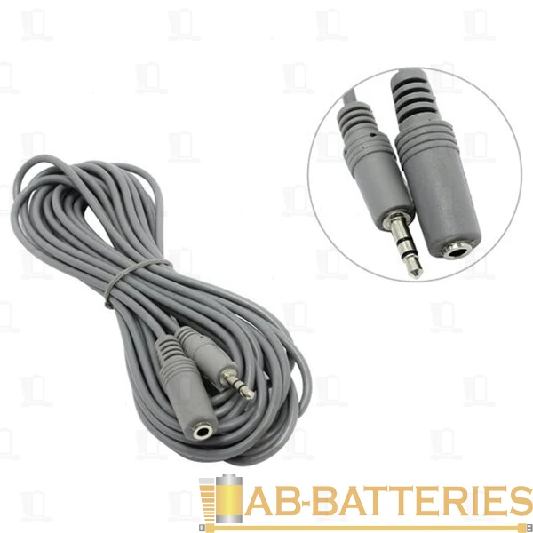 Кабель AUX Smartbuy KA-325 Jack 3.5mm (m)-Jack 3.5mm (f) 5.0м силикон серый (1/50)