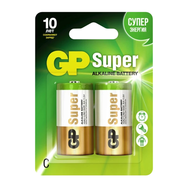 Батарейка GP Super LR14 C BL2 Alkaline 1.5V (2/20/160)