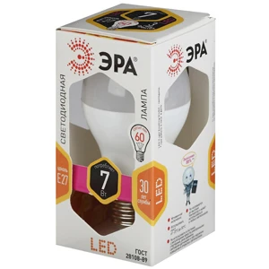 Лампа светодиодная ЭРА A60 E27 7W 2700К 170-265V груша (1/10/100)