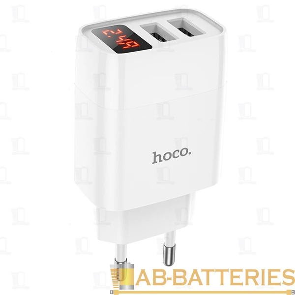 Сетевое З/У HOCO C86A 2USB 2.4A дисплей белый (1/13/130)