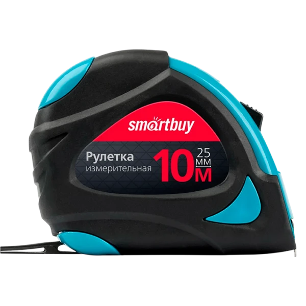 Рулетка измерительная Smartbuy ONE Tools 10м*25мм пластик 2 фиксатора прорезиненная голубой (1/48)