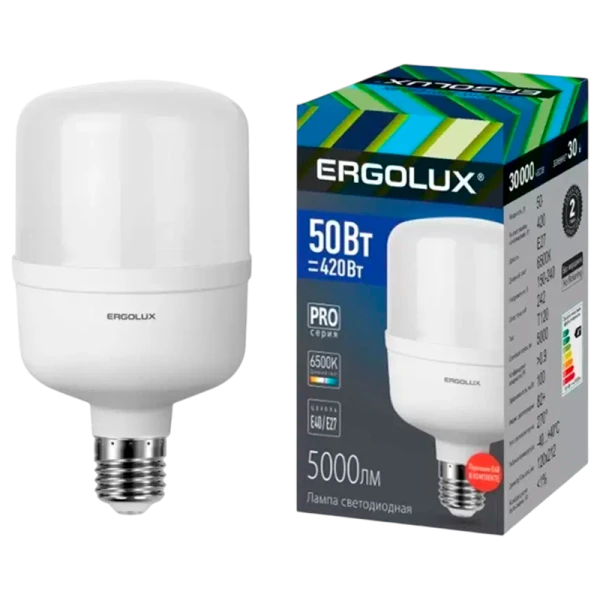 Лампа светодиодная Ergolux HW E40 50W 6500К 172-265V цилиндр (1/5/20)