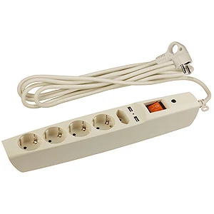 Сетевой фильтр ЭРА SFU 5р.С/З 10A со шторкой 2.0м бежевый (1/20)