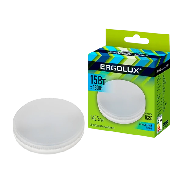 Лампа светодиодная Ergolux GX53 15W 4000К 180-240V таблетка (1/10/100)