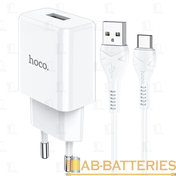 Сетевое З/У HOCO N9 1USB 2.1A с кабелем Type-C белый (1/12/120)