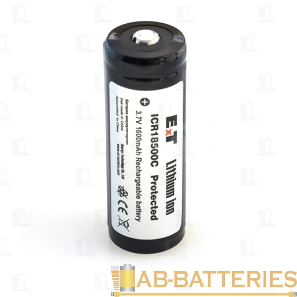 Аккумулятор ET ICR18500C&nbsp;&nbsp;Protected 18.0*50.0, 1600mAh, Li-Ion, в пластиковом боксе на 2шт (2/150)