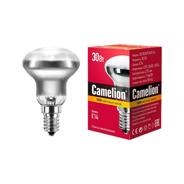 Лампа накаливания зеркальная Camelion R39 E14 30W 220-240V рефлектор матовая (1/100)