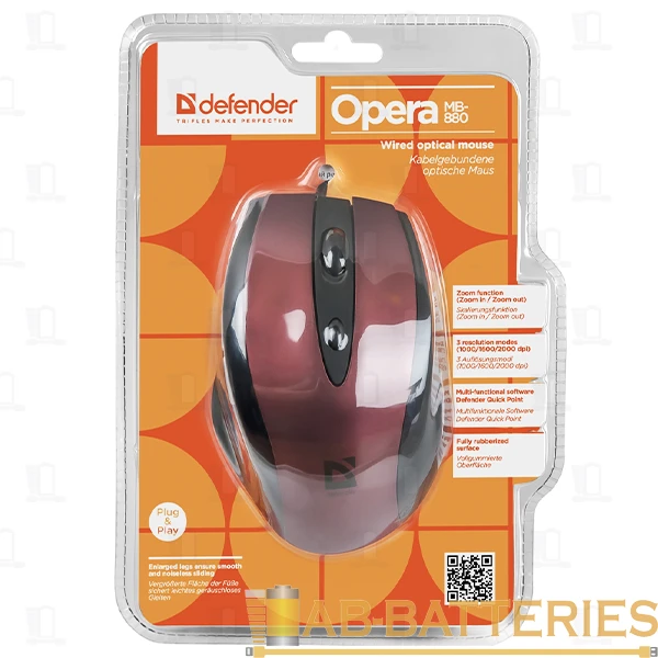 Мышь проводная Defender MB-880 Opera классическая USB красный (1/40)