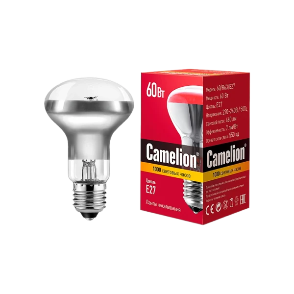 Лампа накаливания зеркальная Camelion E27 60W 220-240V рефлектор (1/100)