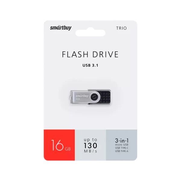 Флеш-накопитель Smartbuy TRIO 16GB USB3.0 Type-C (m)/microUSB (m) пластик черный