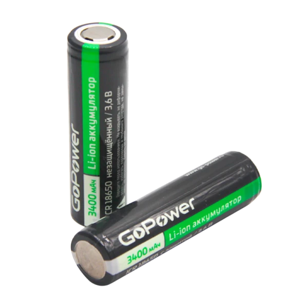 Аккумулятор Li-ion GoPower NCR18650 (Pan. NCR18650B) PC1 3.6V 3400mAh без защиты плос.конт. (1/96/19