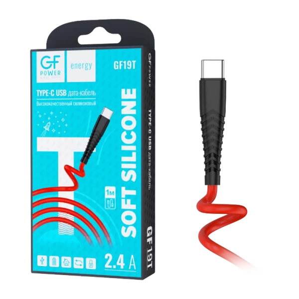 Кабель GFPower 19T USB (m)-Type-C (m) 1.0м 2.4A силикон красный (1/120/480)