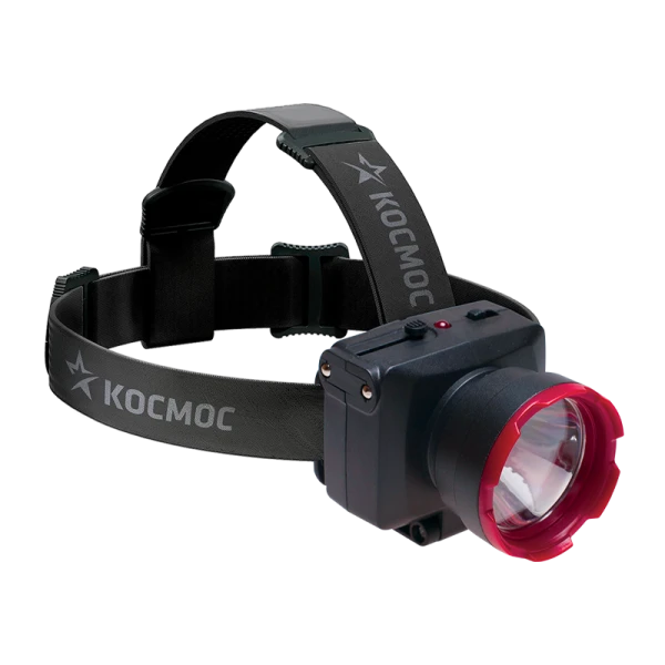 *Фонарь налобный Космос H1W 1W 1LED от аккумулятора 2 режима черный (1/12/24) 