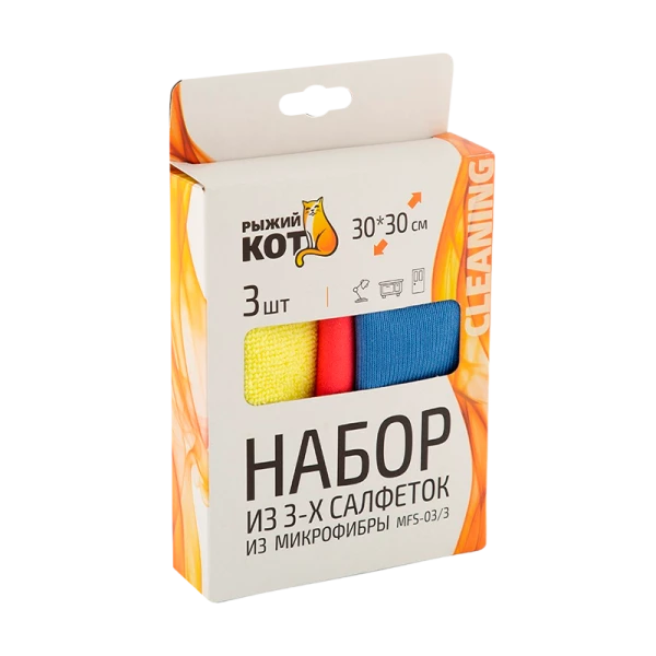 Салфетка Рыжий кот MFS-03/3 30х30см микрофибра универсальная 3шт. ассорти (1/20)