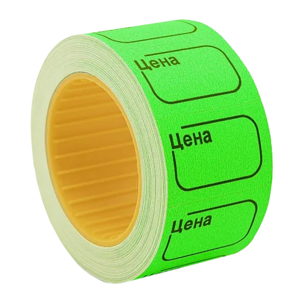 Этикет-лента 29 мм х 28 мм "Цена" (500 этикеток/рол.), зеленая, AVIORA (цена за 1 рулон) (10/160)