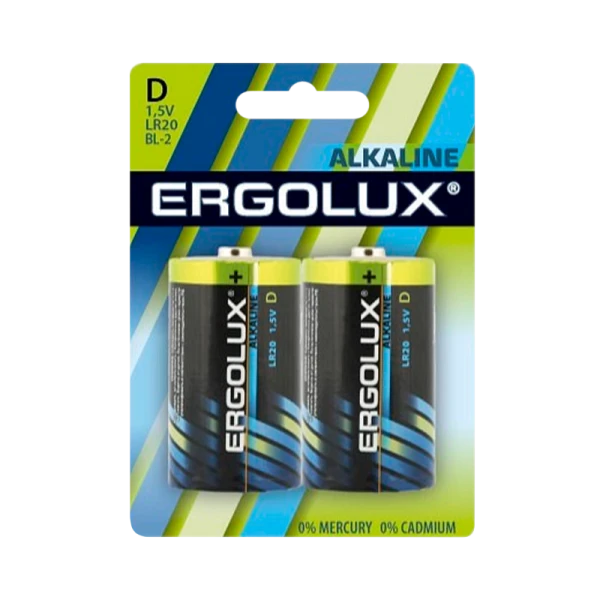 Батарейка Ergolux LR20 D BL2 Alkaline 1.5V (2/12/96)