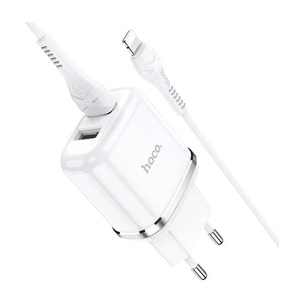 Сетевое З/У HOCO N4 2USB 2.4A с кабелем Lightning белый (1/12/120)
