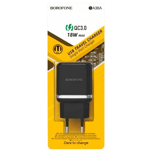 Сетевое З/У Borofone BA36A 1USB 3.0A 18W QC3.0 черный (1/65/260)