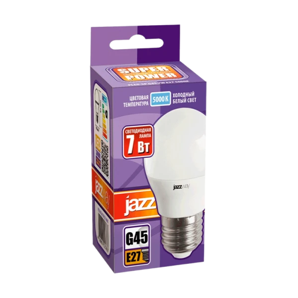 Лампа светодиодная JAZZway G45 E27 7W 5000К 230V шар матовая (1/10/100)