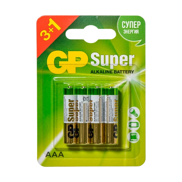 Батарейка GP Super LR03 AAA BL3+1 Alkaline 1.5V (4/40/320)