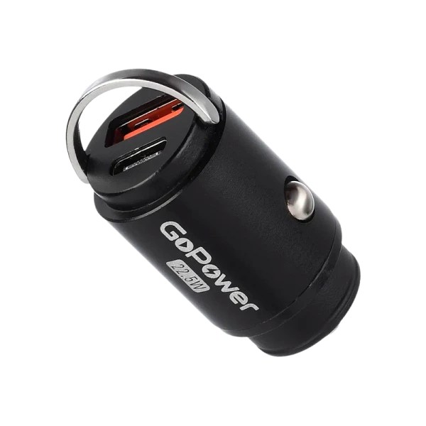 *Автомобильное З/У GoPower GPQC12 1USB+1Type-C 22.5W Mini черный (1/100)