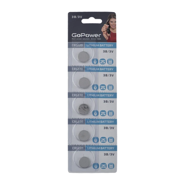 Батарейка GoPower CR1220 BL5 Lithium 3V (5/100/2000)