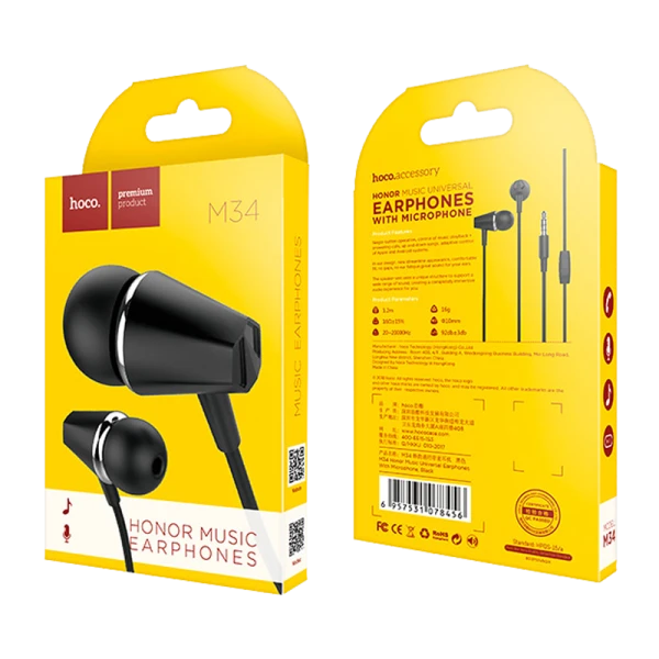 Наушники внутриканальные HOCO M34 с микр. черный (1/40/400)
