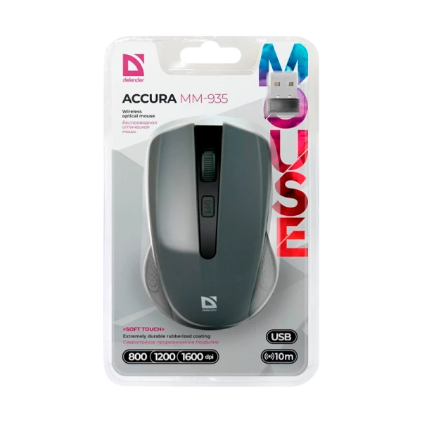 Мышь беспроводная Defender MM-935 Accura классическая USB серый (1/40)