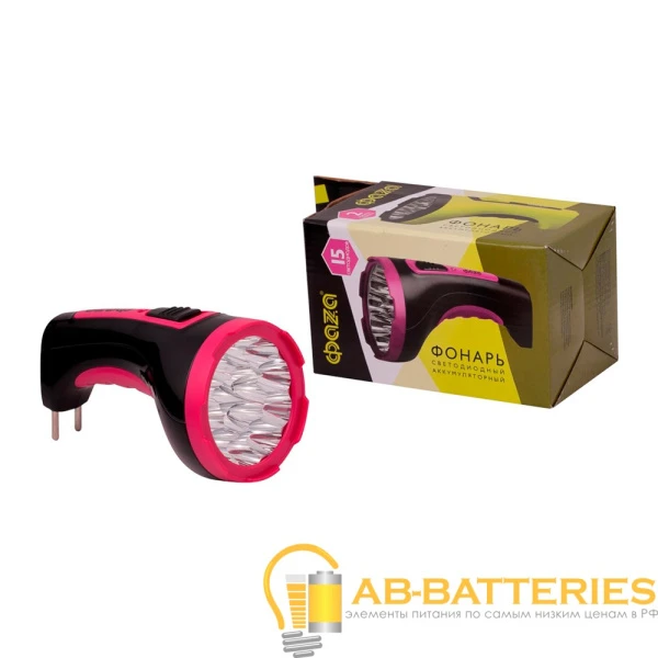 Фонарь туристический Фаzа AccuF2-L15 15LED от аккумулятора прямая подзарядка черный (1/20)