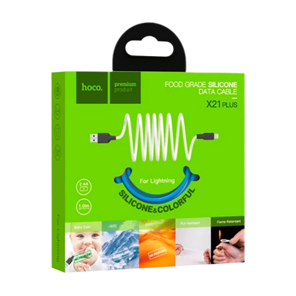 Кабель HOCO X21 Plus USB (m)-Lightning (m) 1.0м 2.4A силикон черный синий (1/28/168)