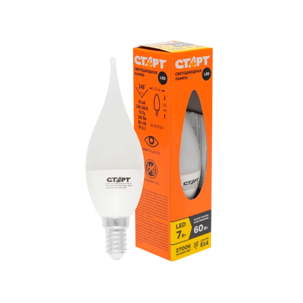 Лампа светодиодная Старт B37 E14 7W 3000К 200-240V свеча на ветру Eco матовая (1/10/100)