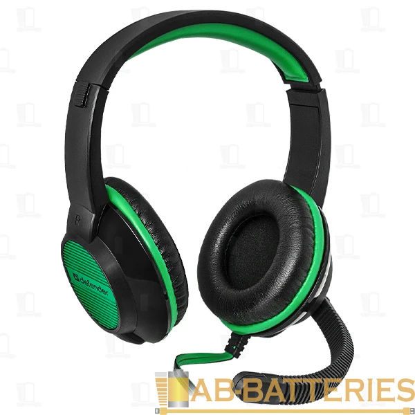 Наушники полноразмерные Defender G-200 Warhead с микр. черный зеленый (1/36)