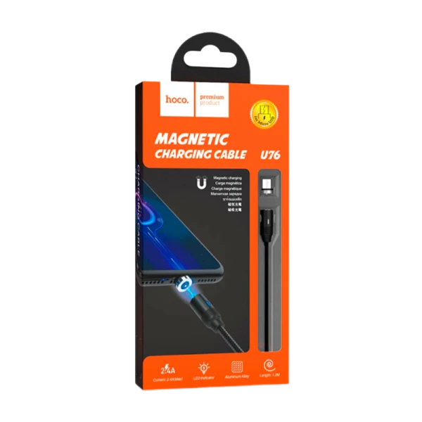 Кабель HOCO U76 USB (m)-microUSB (m) 1.2м 2.4A нейлон магнит черный (1/22/220)