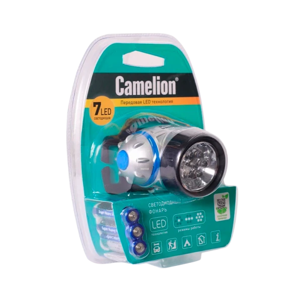 Фонарь налобный Camelion LED5310-7F3&nbsp;&nbsp; ( металлик, 7LED, 3 реж, 3XR03 в компл, пласт)