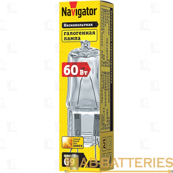 Лампа галогенная Navigator JCD9 G9 60W 3000К 230V капсула прозрачная (1/20/1000)