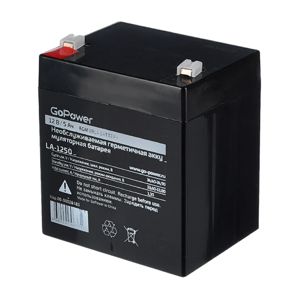 Аккумулятор свинцово-кислотный GoPower LA-1250 12V 5Ah клеммы T2/ F2 (1/10)