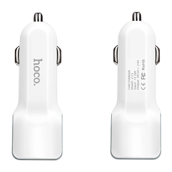 Автомобильное З/У HOCO Z23 2USB 2.4A белый (1/28/280)