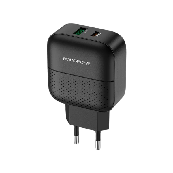 Сетевое З/У Borofone BA46A 1USB/Type-C 3.0A 18W QC3.0 с кабелем Type-C-Lightning черный (1/32/128)