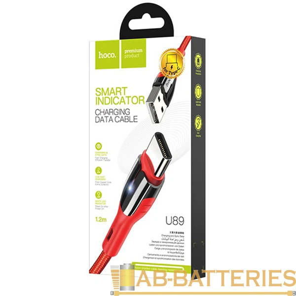 Кабель HOCO U89 USB (m)-microUSB (m) 1.2м 2.4A ткань красный (1/22/220)