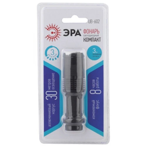 Фонарь универсальный ЭРА UB-602 Компакт 3W 1LED от батареек 3 режима черный (1/24/96)