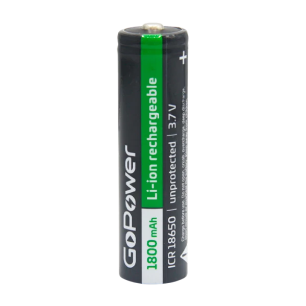 Аккумулятор Li-ion GoPower ICR18650 PC1 3.7V 1800mAh без защиты выс.конт. (1/80/160)