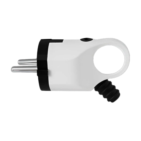 Вилка электрическая Прогресс косая с кольцом С/З бело-черная (1/35/350)