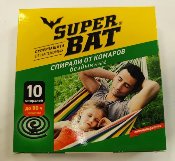 Спирали SuperBAT от комаров бездымные 15шт. зеленый (1/60)