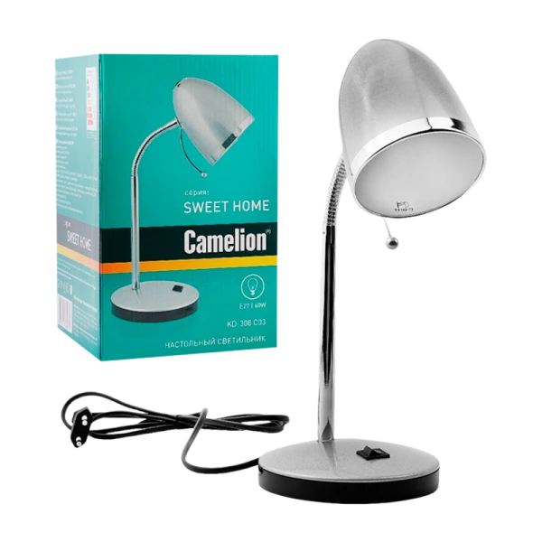 Светильник настольный Camelion KD-308 40W 230V E27 на основании серебряный (1/12)
