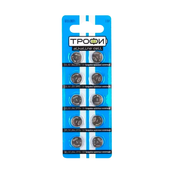 Батарейка Трофи G13/LR1154/LR44/357A/A76 BL10 Alkaline 1.55V (10/200/1600)