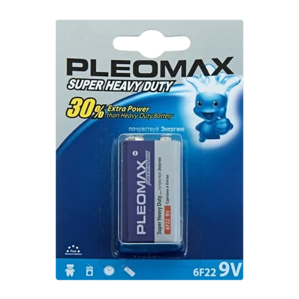 Батарейка Pleomax Super Крона 6F22 BL1 Heavy Duty 9V (1/10/50/200/10400)