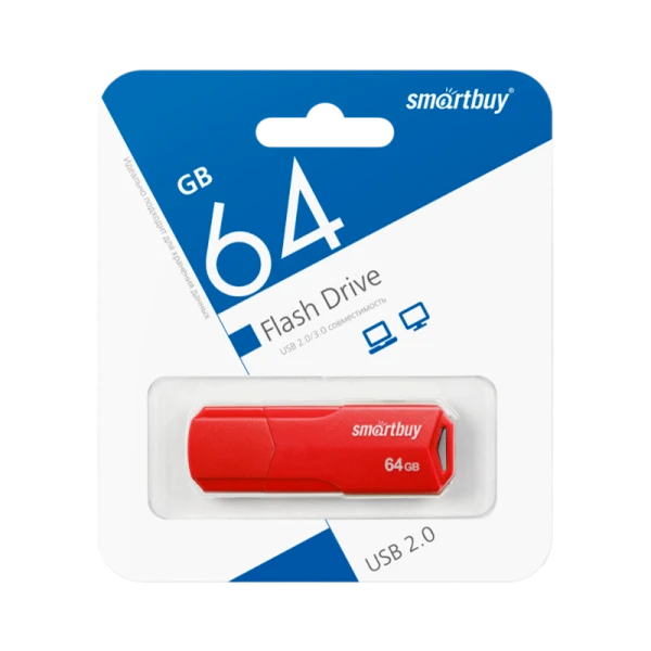Флеш-накопитель Smartbuy Clue 64GB USB2.0 пластик красный